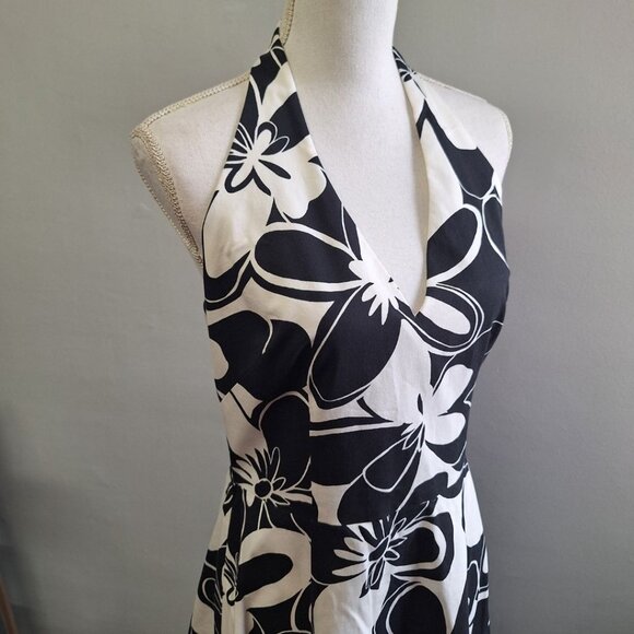 Vintage David Meister Dress Halter Womens 8 Gown Black White Zip Back USA Made - Picture 2 of 11